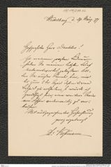 Nachlass Franz Steindachner, Brief von Richard Kossmann an Franz Steindachner (29.03.1877), Inv.Nr. 277.02, Seite 1